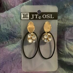 JT OSL Gold and Black Oval Earrings